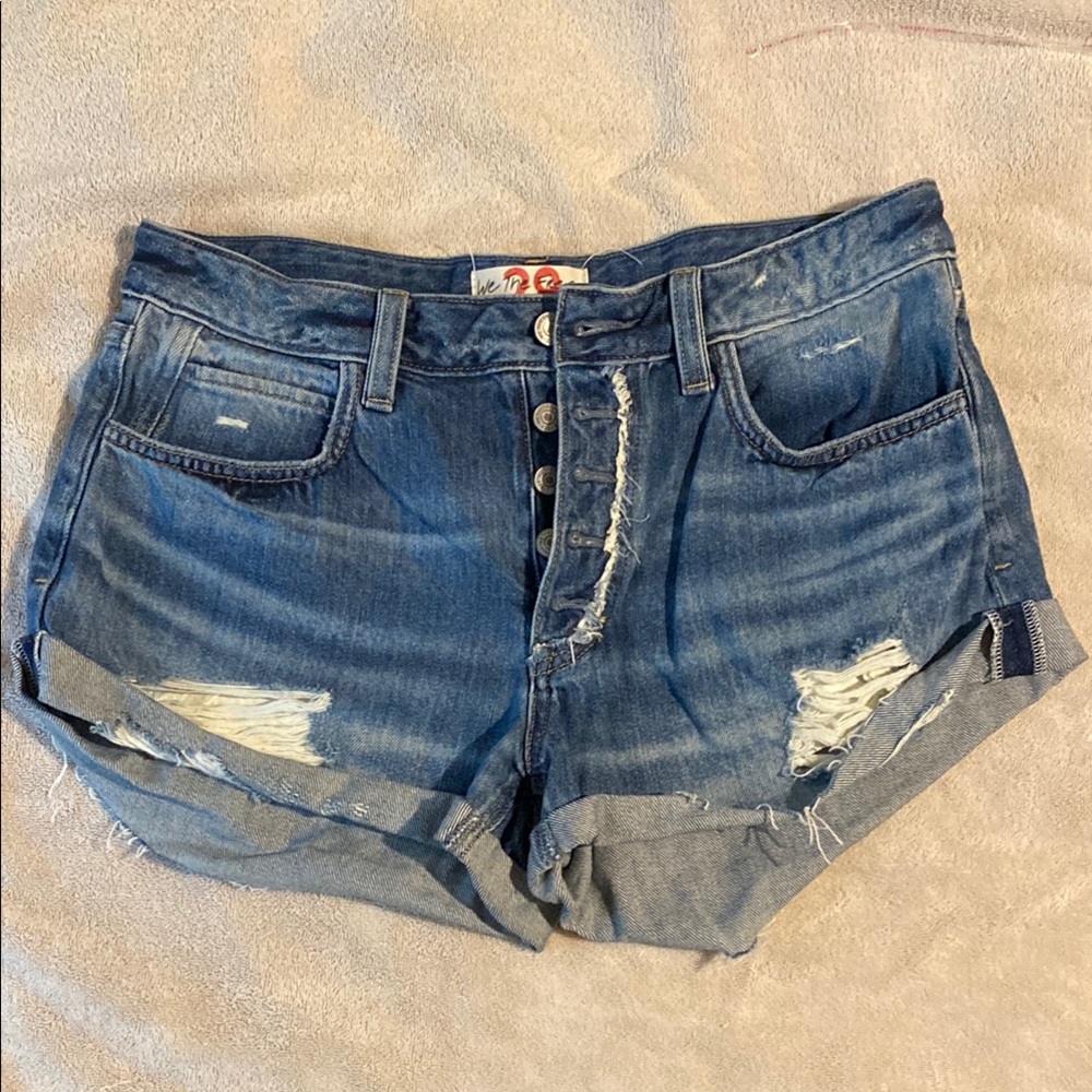 We The Free Blue Distressed Jean Shorts